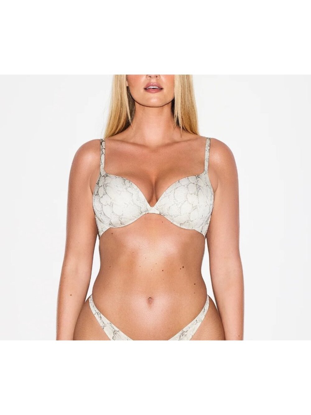 NWT SKIMS ULTIMATE PUSH-UP PLUNGE BRA STONE PASTEL SNAKE PRINT - 36B *RARE*